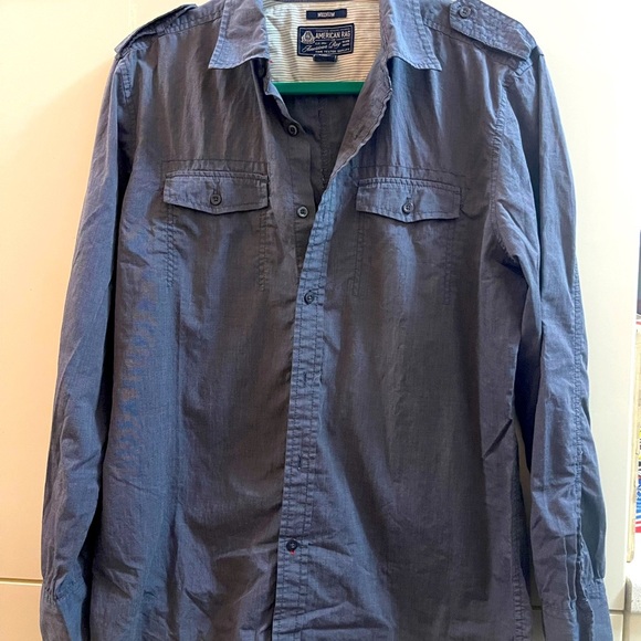 Set Of 2 Shirts Mens MICHAEL BRANDON / AMERICAN RAG SZ M Gray Denim Long Sleeves - Picture 6 of 11